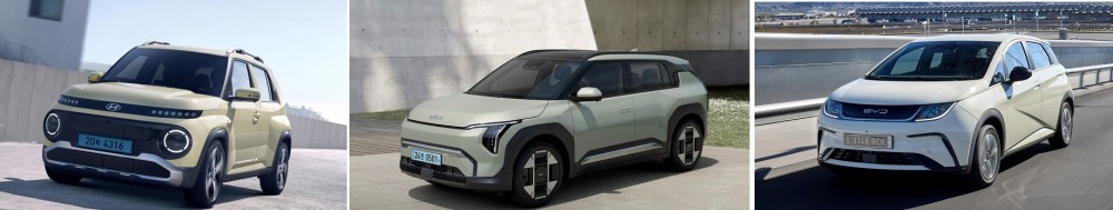 (왼쪽부터)현대차 캐스퍼 일렉트릭, 기아 EV3, BYD 돌핀