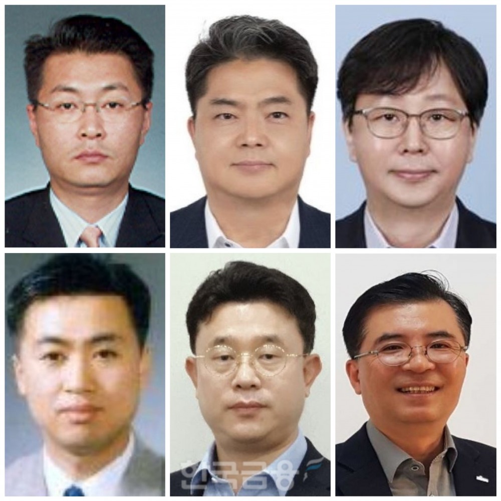 신한은행 신규선임 부행장. (왼쪽 위부터 시계방향으로) 김재민 부행장, 양군길 부행장, 이봉재 부행장, 윤준호 부행장, 장호식 부행장, 강대오 부행장./ 사진 = 신한은행