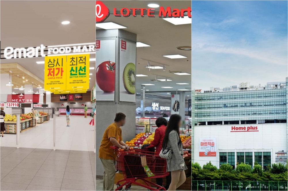 The three supermarkets have had a tough year, with sluggish consumption due to high prices and the growth of SSMs and e-commerce. /Photos courtesy of Mart, Lotte Mart, and Homeplus