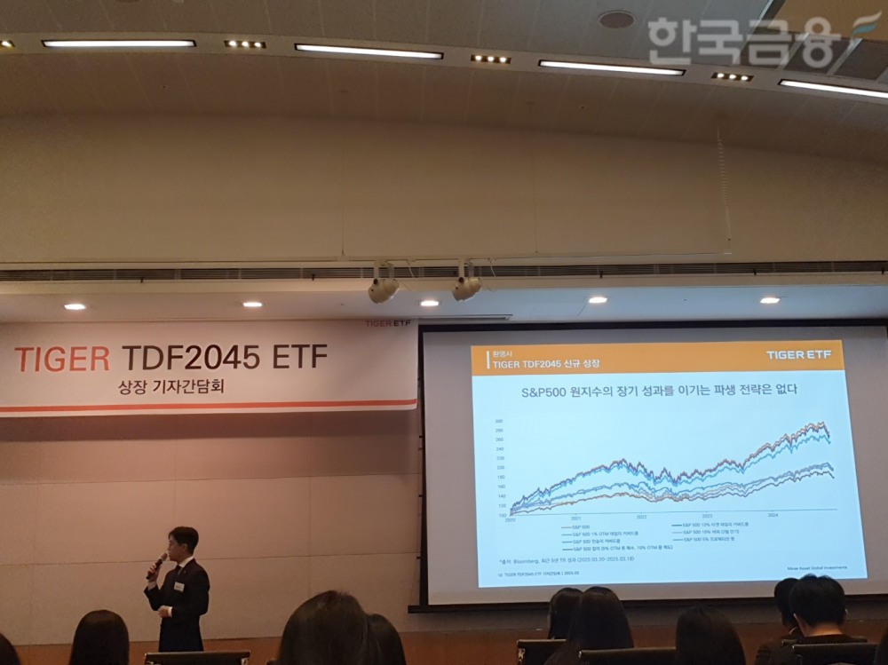 미래에셋자산운용 ETF운용부문 대표 김남기 부사장이 24일 여의도 FKI컨퍼런스센터에서 열린 ‘TIGER ETF 기자간담회’에서 환영사를 하고 있다. / 사진=한국금융신문(2025.03.24)
