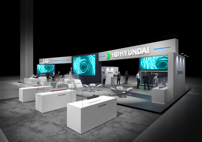 HD현대중공업과 LIG넥스원이 지난 24일부터 27일까지 페루 리마에서 개최된 중남미 최대규모 방산전시회 SITDEF 2025에 참가해 꾸린 전시관의 조감도. /사진제공=HD현대중공업