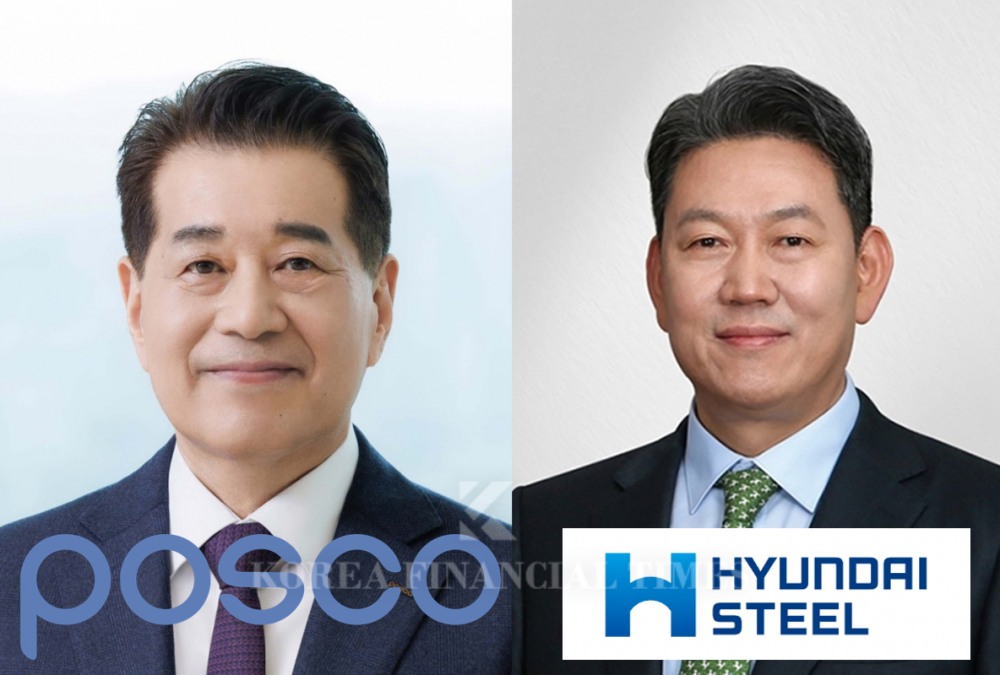Jang In-hwa, Chairman of Posco Holdings (left), and Seo Kang-hyun, CEO of Hyundai Steel. / Photo: respective companies