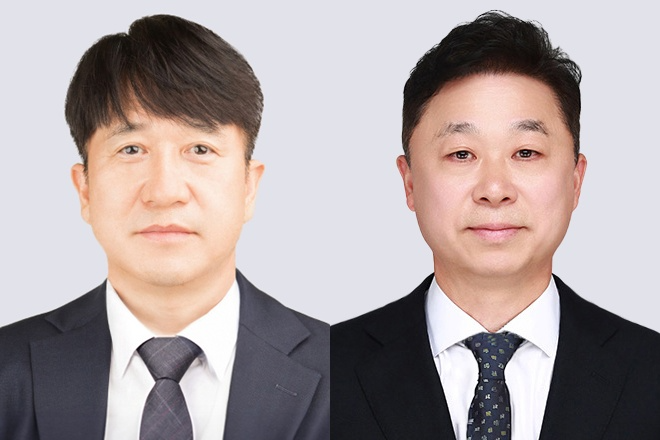 민왕일 현대리바트 대표이사(내정) 사장(왼쪽), 유재기 현대에버다임 대표이사(내정) 전무./사진제공=현대백화점그룹