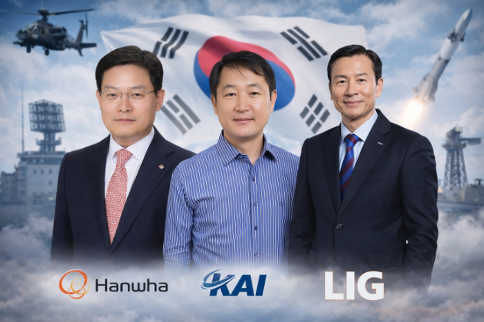 (왼쪽부터) 손재일 한화에어로스페이 대표이사, 차재병 KAI 대표이사, 신익현 LIG넥스원 대표이사. /이미지=챗GPT