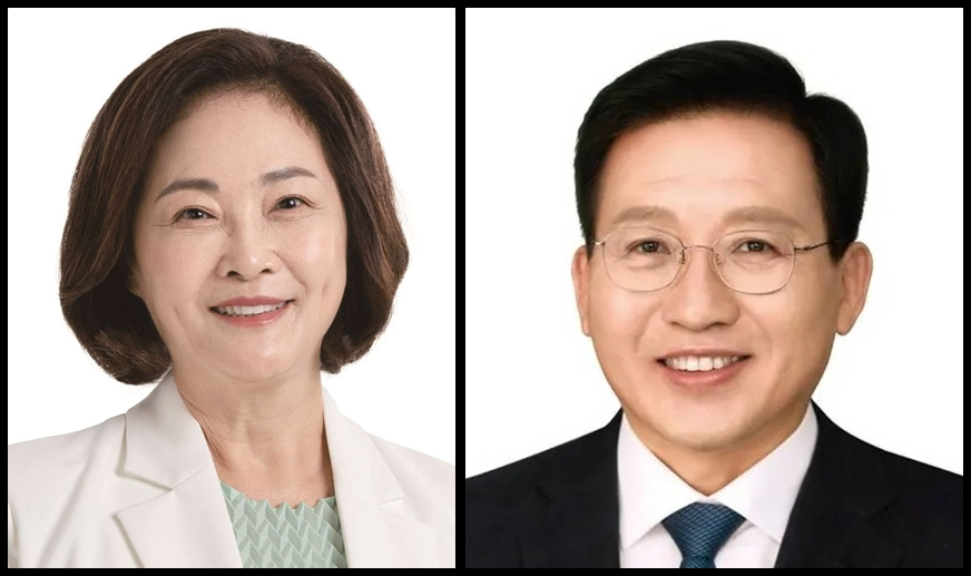 박희영 현 용산구청장(왼쪽), 강태웅 용산구 더불어민주당 지역위원장./사진=용산구청·민주당