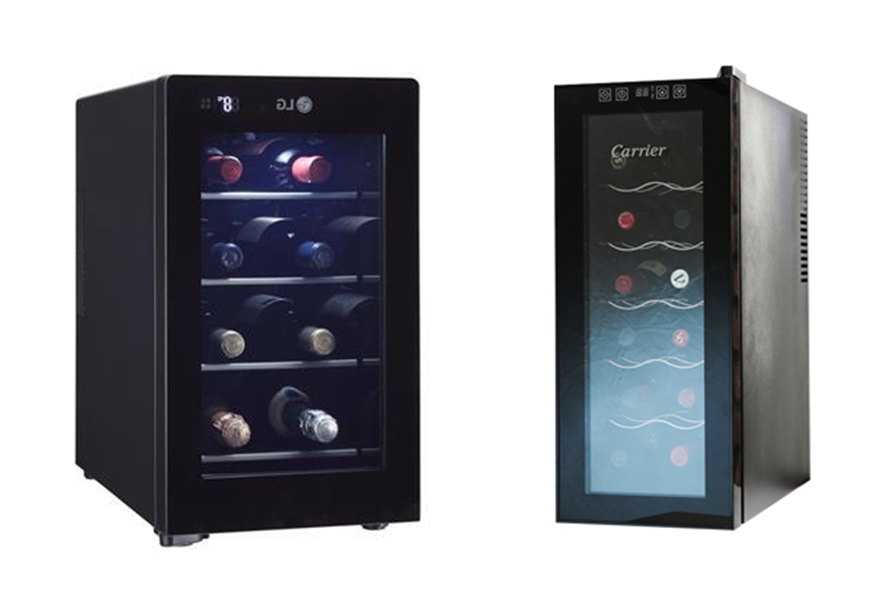 △‘LG 와인셀러 미니’(왼쪽)과 ‘캐리어 미니 와인셀러’(오른쪽)