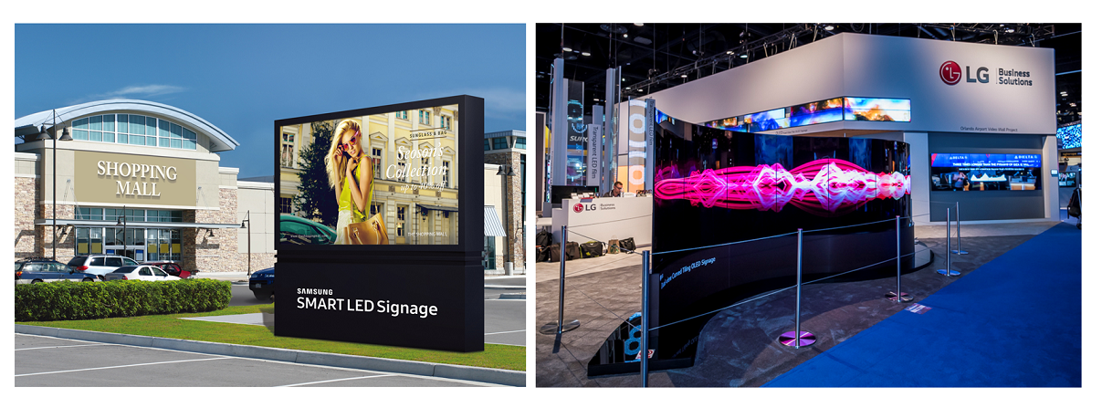 △삼성 ‘스마트 사이니지’(왼쪽)와 LG 'OLED 사이니지‘