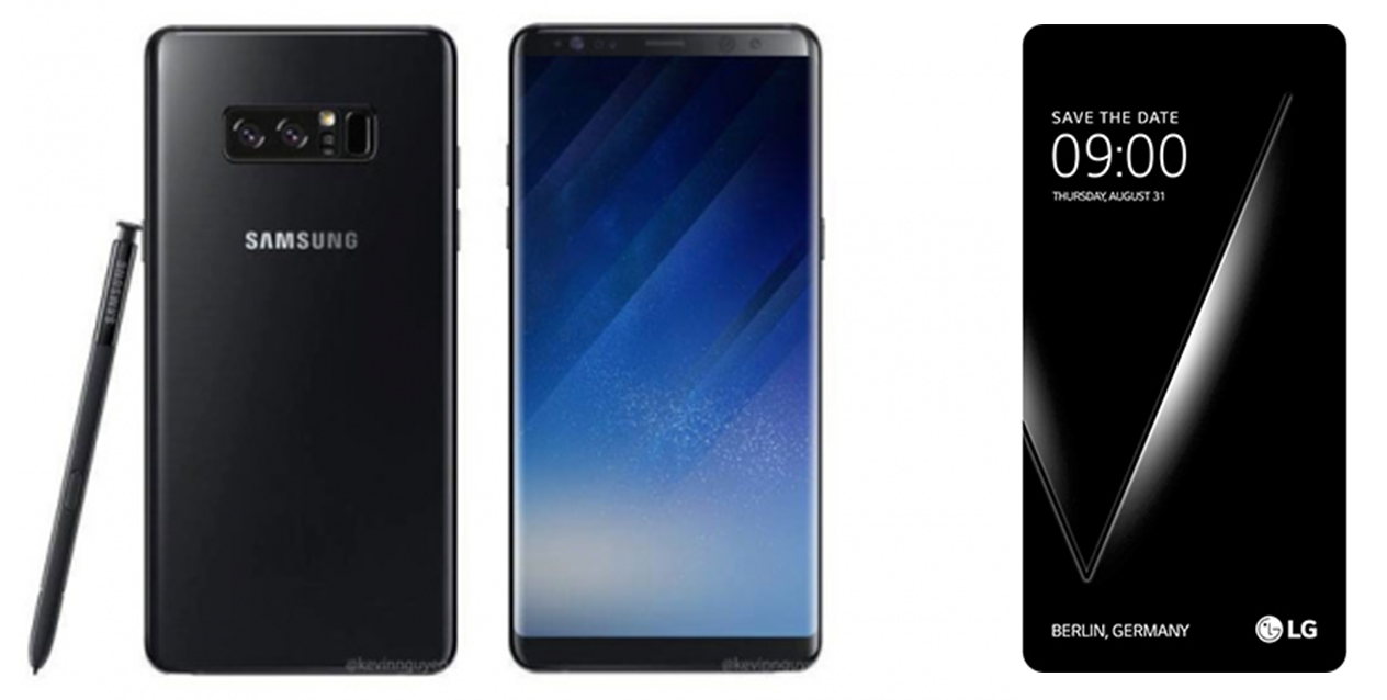 △삼성전자 갤럭시노트8(왼쪽)과 LG전자 V30
