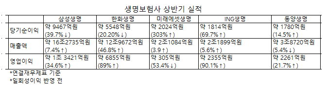생명보험사 상반기 실적 'Good'