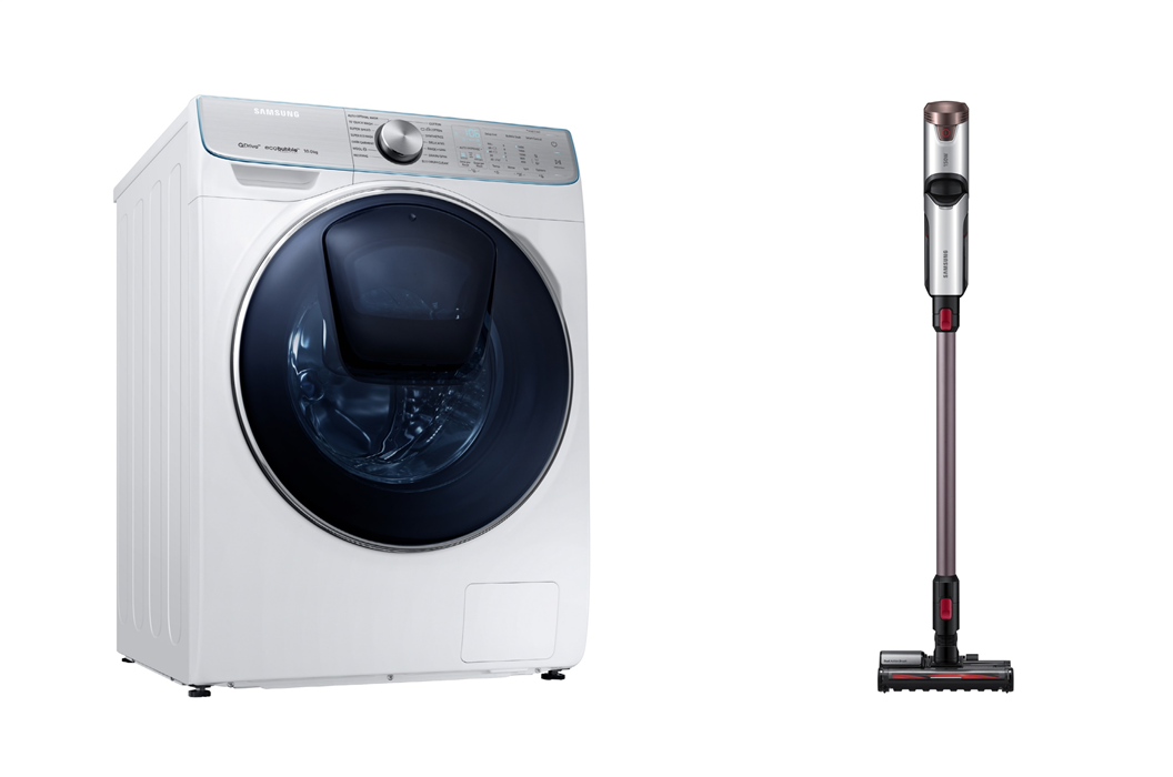 △삼성 드럼세탁기 ‘퀵드라이브’(왼쪽)과 프리미엄 무선 청소기 ‘파워건’