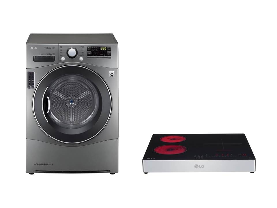 △LG전자 ‘트롬 건조기’(왼쪽)와 ‘전기레인지’ /사진제공=LG전자