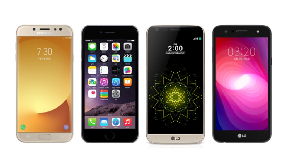 △(왼쪽부터)갤럭시J7(2017), 아이폰6, LG G5, LG X500