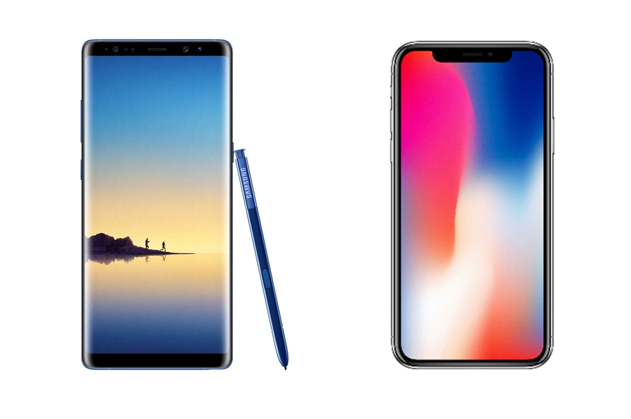 △갤럭시노트8(왼쪽), 아이폰X