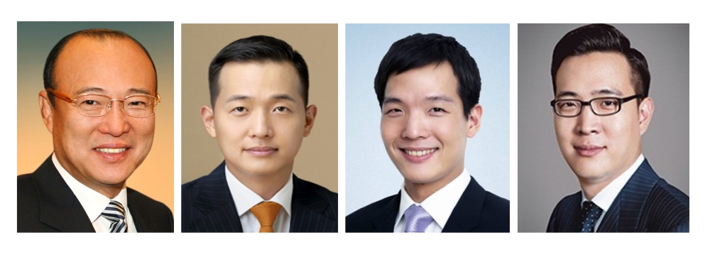 △(왼쪽부터) 김승연 한화그룹 회장, 김동관 한화큐셀 전무(장남), 김동원 한화생명 상무(차남), 김동선 전 한화건설 팀장(삼남)