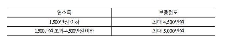 연소득별 전세특례보증 한도 /자료제공=주금공
