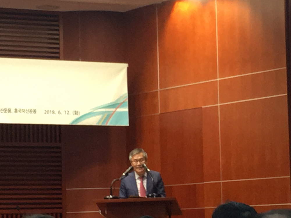 장국현 한국증권학회 회장이 12일 금융투자협회 불스홀에서 ‘혁신기업과 자본시장의 역할’을 주제로 열린 정책심포지엄에서 인사말을 하고 있다.