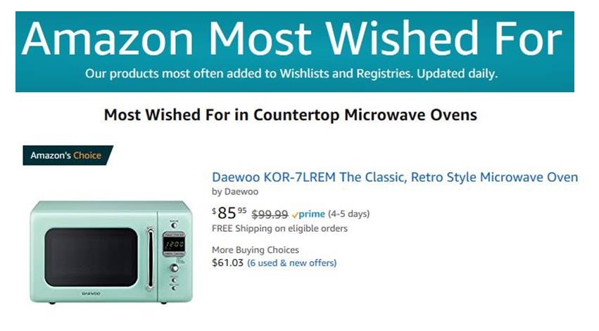 △아마존닷컴 ‘고객들이 가장 갖고 싶어하는 전자레인지’ 1위로 선정된 대우전자 미국 수출 ‘더 클래식’ 전자레인지