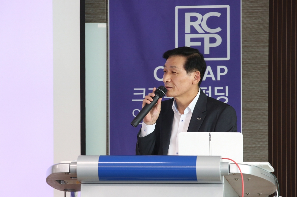 장치종 예탁결제본부장이 제1회 크라우드펀딩 교육에서 인사말을 하고 있다./사진=예탁결제원