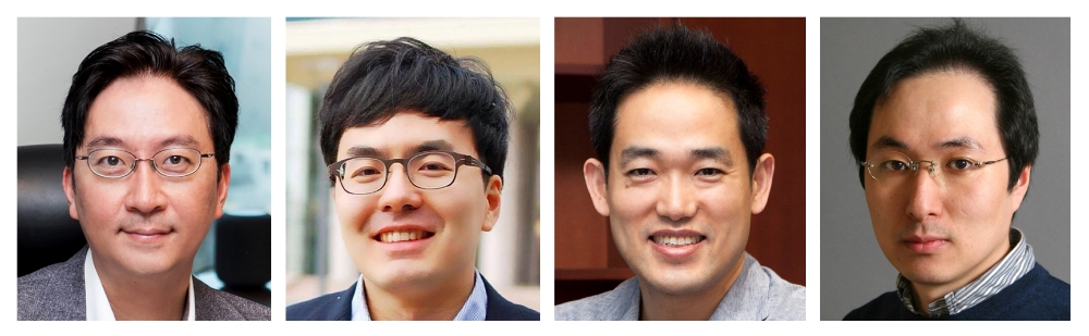 △(왼쪽부터) 김윤 AI리서치센터장과 산하 3개 조직을 담당하는 김지원 T-브레인 담당, 진요한 박사, 장유성 박사