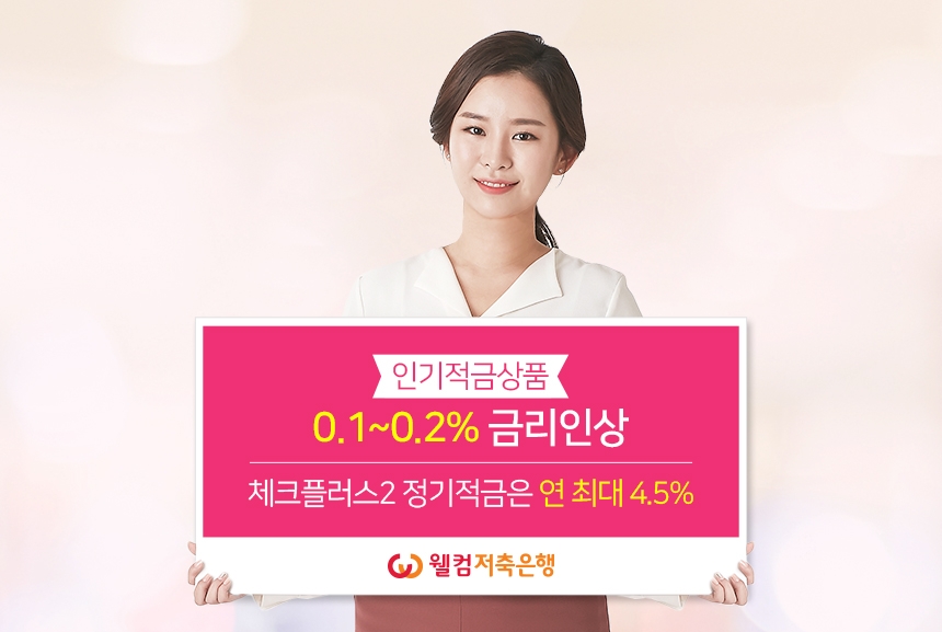 웰컴저축은행, 인기 적금상품 4개 금리인상…최대 4.5%