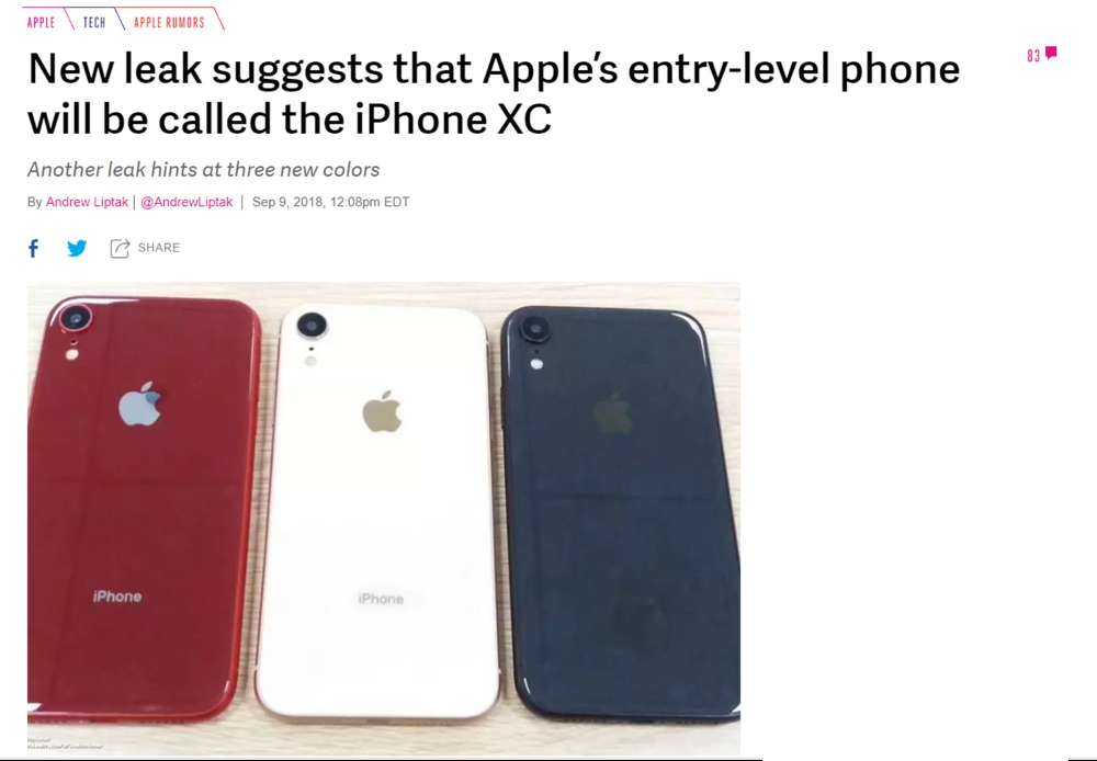 △아이폰 보급형 신모델 ‘아이폰XC’ 유출 사진 / 사진=IT매체 더 버지 홈페이지 캡처