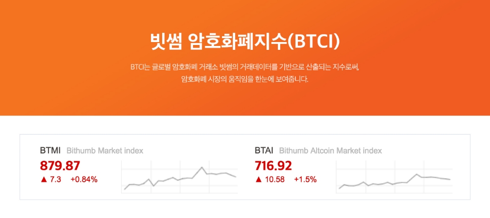 빗썸, 빗썸시장지수·알트코인지수 등 ‘암호화폐지수’ 공개