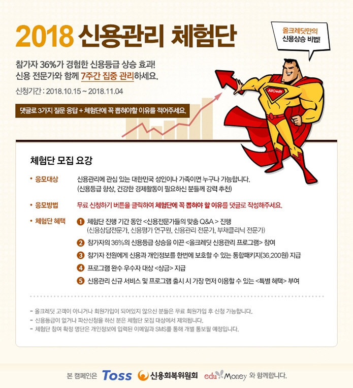 KCB ‘올크레딧 신용관리 체험단’ 모집