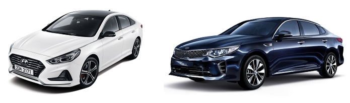 현대차 쏘나타(왼쪽)과 기아차 K5.