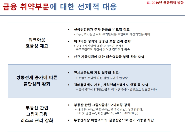 한국금융연구원이 20일 금융위원회 금융발전심의회에서 발제한 '2019년 금융정책 방향' 중 일부 발췌 / 자료= 한국금융연구원