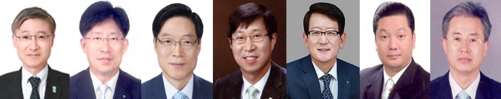 사진 왼쪽부터 이승열 하나금융지주 부사장, 강성묵·권길주·김인석·안영근·이호성·정춘식 KEB하나은행 부행장. / 사진= KEB하나은행