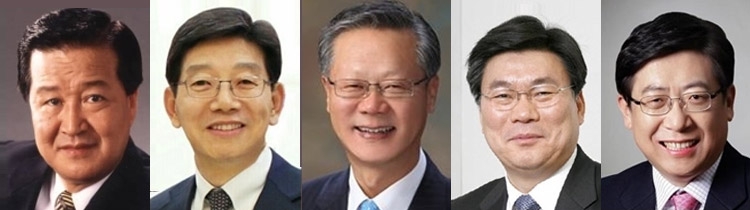 (왼쪽부터) 한이헌 전 국회의원, 황종섭 전 하나저축은행 대표, 조성권 전 예쓰저축은행 대표, 박도규 전 SC제일은행 부행장, 박재식 전 한국증권금융 사장.