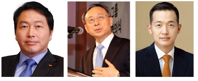 (왼쪽부터)최태원 SK 회장, 황창규 KT 회장, 김동관 한화큐셀 전무.