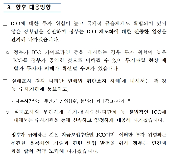 ICO 실태조사 결과 및 향후 대응방향 / 자료= 국무조정실