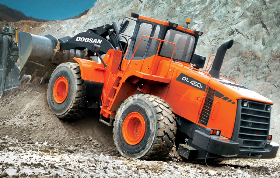 △사우디아라비아 고객사에 공급될 두산인프라코어 휠로더 DL420A 제품/사진=두산인프라코어