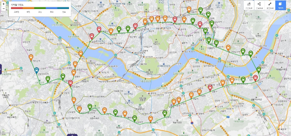 △경찰청 지오프레스에 탑재된 지하철역별 디지털 성범죄 위험도 화면/사진=KT