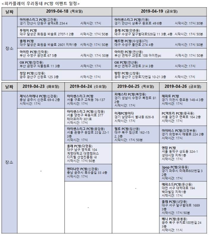 '카카오 배틀그라운드' 우리동네 PC방 이벤트 일정(자료=카카오 배틀그라운드 홈페이지 갈무리)