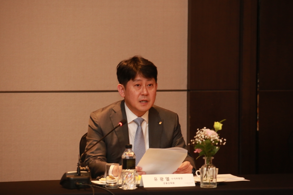 유광열 금감원 수석부원장이 19일 콘래드서울 호텔 6층에서 열린 '국내 금융회사 신남방 진출 지원 간담회'에서 발언하고 있다./사진=금융감독원