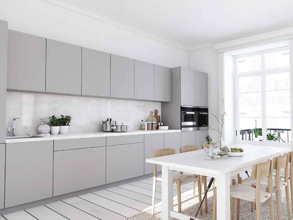 현대L&C 리사이클 PET 소재 가구용 필름 GLOSSIA가 적용된 주방가구. /사진제공=현대L&C