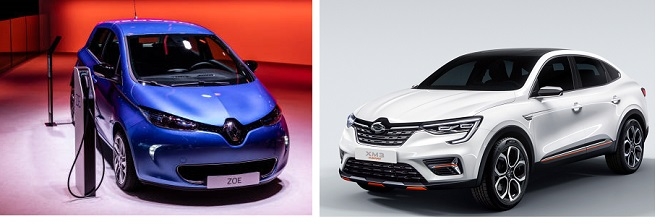 2019 제네바모토쇼에 선보인 르노 조에(왼쪽)과 XM3. (사진=getty, 르노삼성)