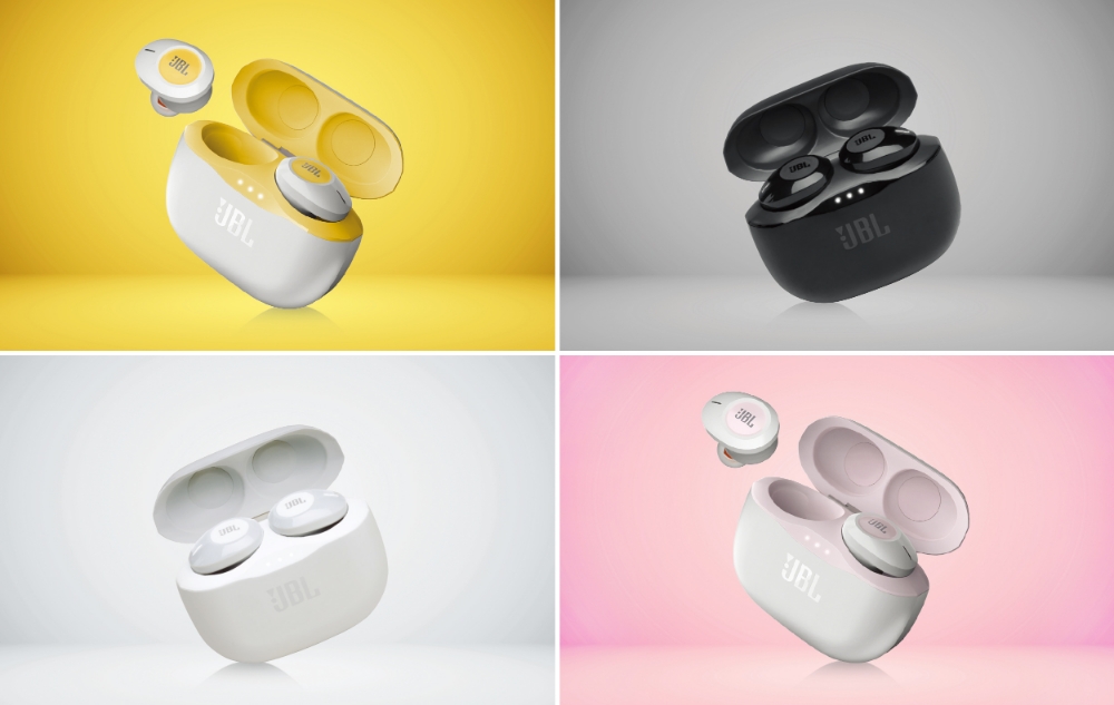 △JBL의 무선 이어폰 JBL TUNE 120 네가지 색상의 모습/사진=오승혁 기자(자료 편집)