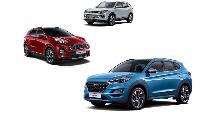 (아래부터)현대차 투싼, 기아차 스포티지, 쌍용차 코란도.