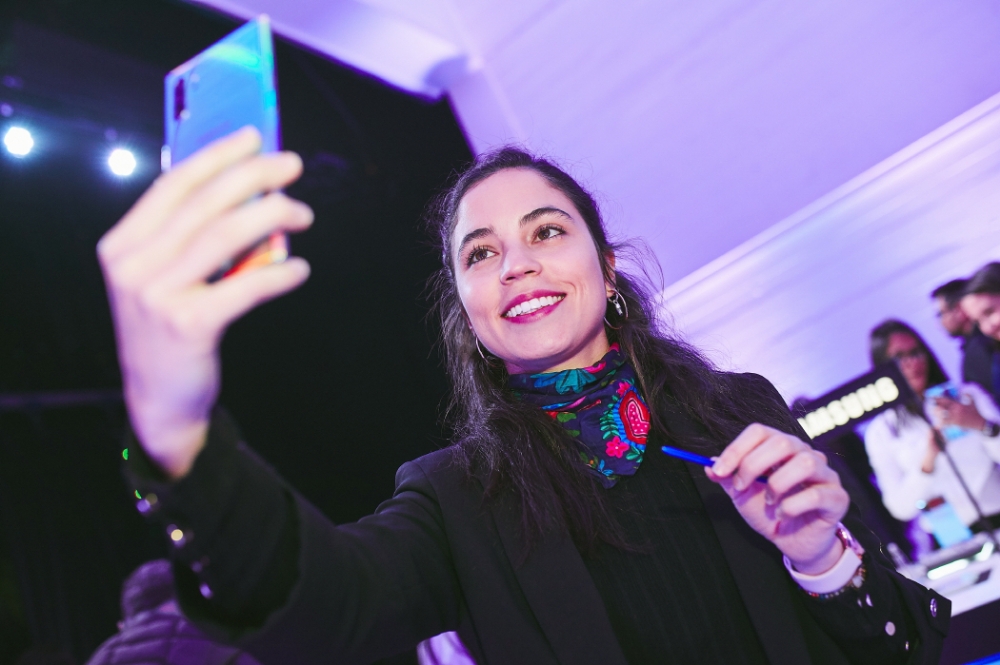 △삼성전자 갤럭시 노트10의 칠레 사전 공개 행사 모습/사진=삼성전자