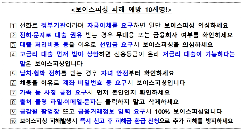 보이스피싱 피해 예방 10계명 / 자료= 금융위원회