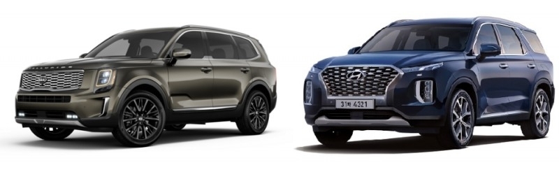 기아 텔루라이드(왼쪽)과 현대 팰리세이드.