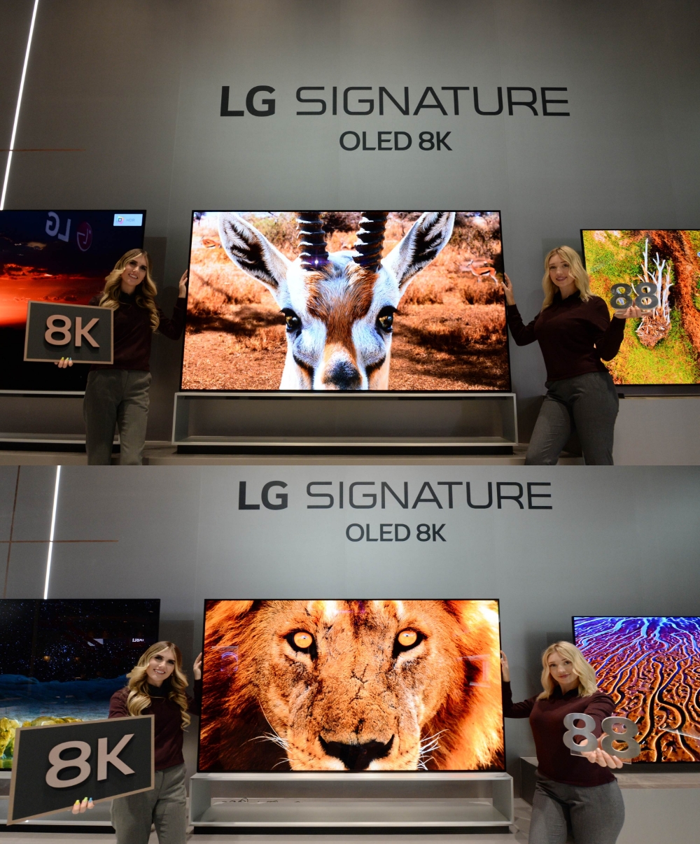 LG전자 모델들이 인공지능 프로세서 ‘알파9 3세대(α9 Gen3)’를 탑재한 88형 'LG 시그니처 올레드 8K' 신제품을 소개하고 있다/사진=LG전자