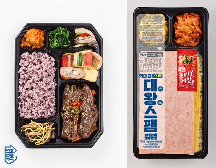 명절을 맞아 출시된 (좌)미니스톱 '일품소갈비 도시락'과 (우)CU '대왕 스팸 덮밥 도시락'. /사진제공=각 사
