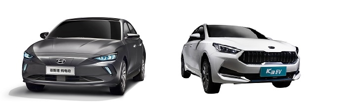 현대 라페스타EV(왼쪽)과 기아 중국형 K3EV.