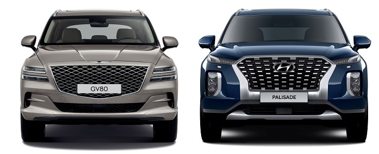 제네시스 GV80(왼쪽)과 현대 팰리세이드.