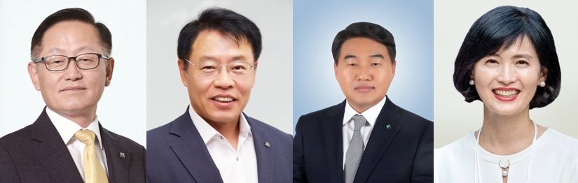 왼쪽부터 신임 최성재-김영주-윤완식-임찬희 IBK기업은행 부행장 / 사진= IBK기업은행(2020.02.20)