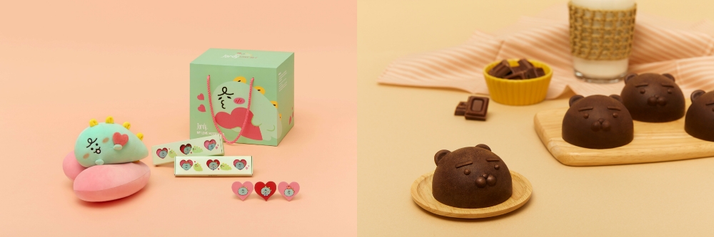 (좌측) 죠르디 러브세트 (우측) 라이언 크런치 초코케익 3입 세트/사진=카카오IX